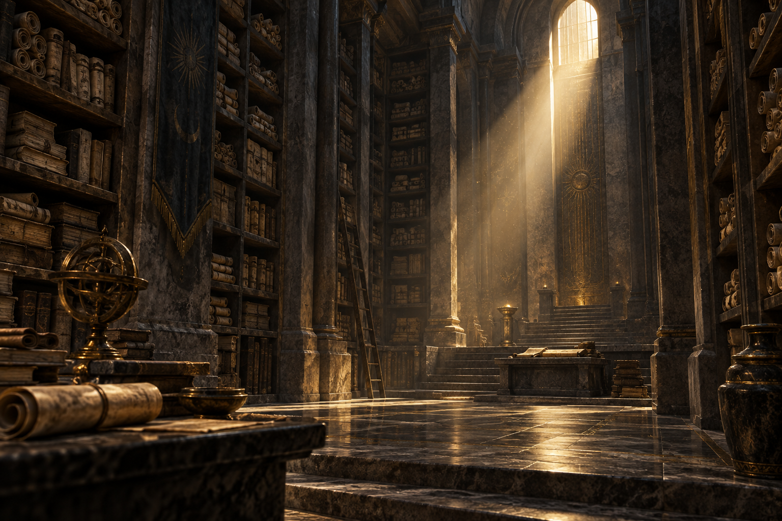 Conceptual artwork of an ancient manuscript archive